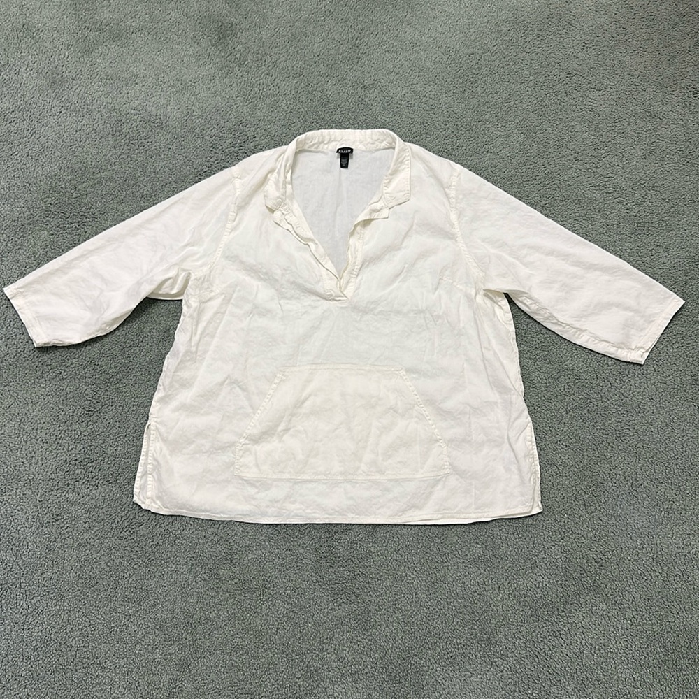EILEEN FISHER Woman Linen Viscose Tunic Top Pullover kangaroo pocket size 3X